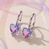 Sterling Silver Gradient Color Heart Zircon Hoop Earrings 