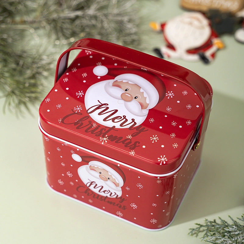 Christmas Cute Square Tinplate Holiday Family Gathering Candy Jar Gift Wrapping Supplies
