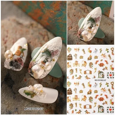 1 Sheet 3D Angel Design Nail Stickers Elegant Cupid Flower Nail Art Decoration DIY Back Adhesive Decal Ornament Stickers-Nail Inspo