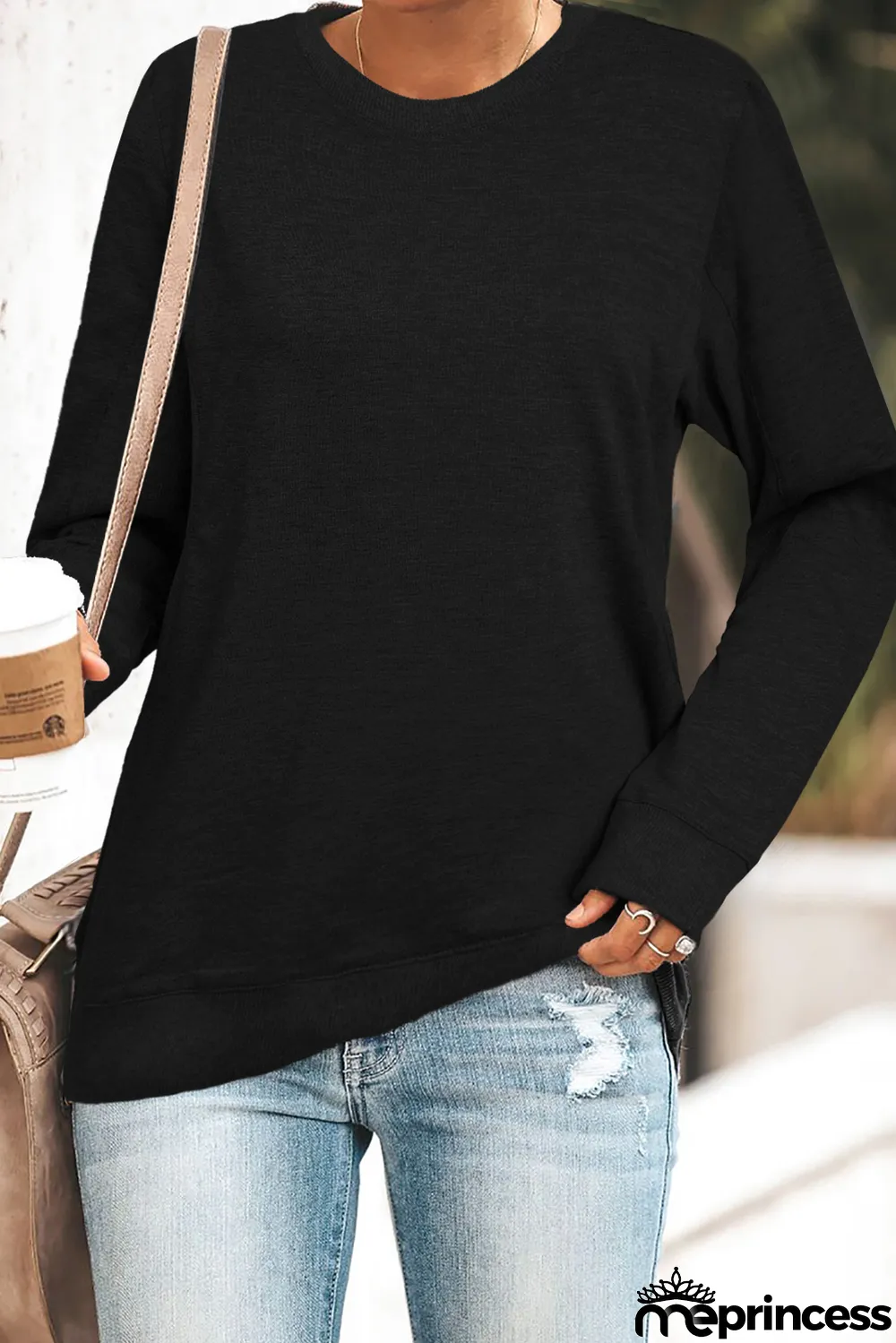 Black Wash Fleece Pullover Sweatshirt