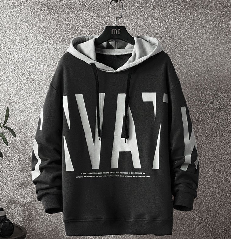 Long-sleeved hooded sweater fashion trend casual all-match loose letter T-shirt top