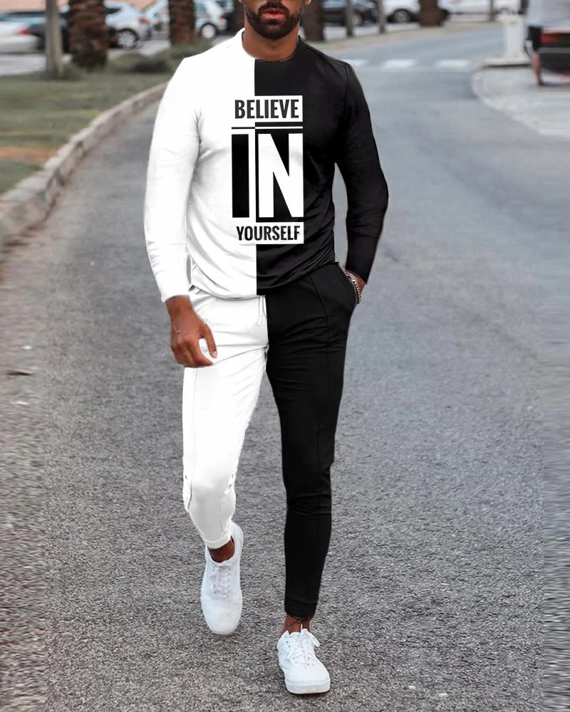 Men's Casual Letter Printing Long Sleeve Suit