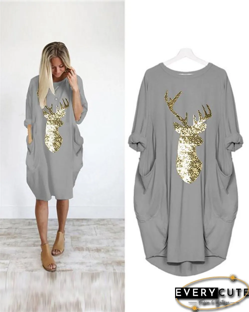 Oversized Long T-Shirt Midi Dress With Pockets