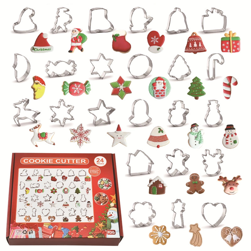 Christmas Casual Cute Christmas House Christmas Tree 430 Stainless Steel Kitchen Molds 1 Set