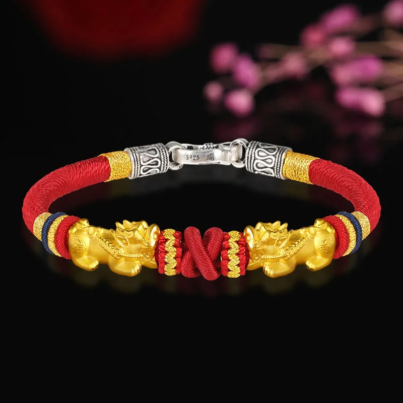 999 Gold PiXiu Om Mani Padme Hum Wealth String Braided Couple Bracelet