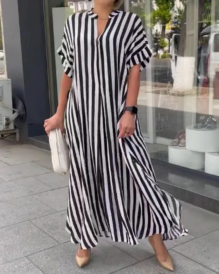 Women's V-Neck Striped Print Dress