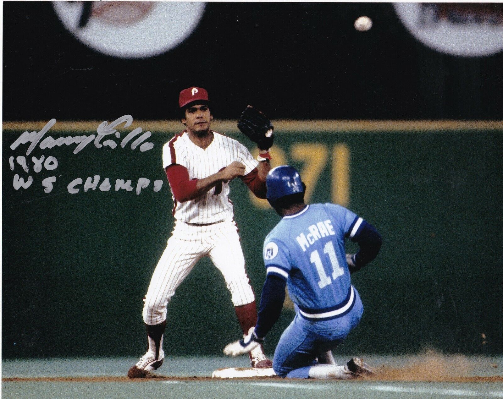 MANNY TRILLO PHILADELPHIA PHILLIES 1980 WS CHAMPS ACTION SIGNED 8x10