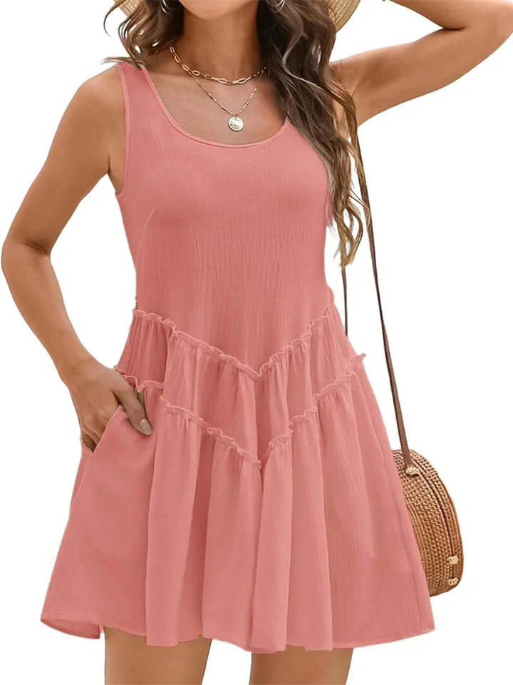 Women's New Beach Sun Dress U Neck V Lace Dresses-JRSEE