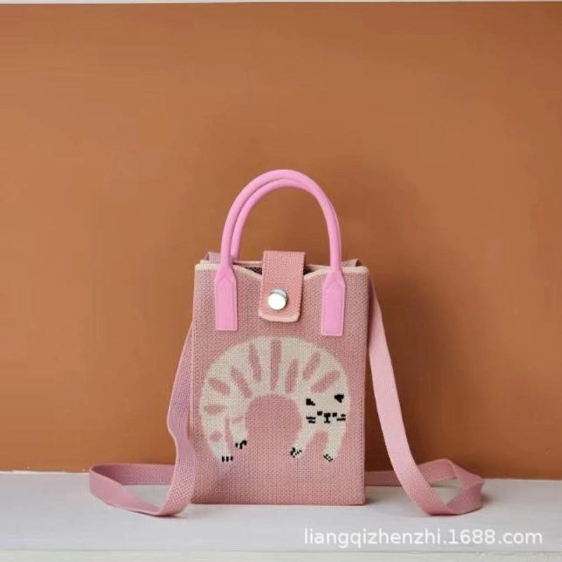 Women’s Polyester Cartoon Cute Square Hidden Buckle Shoulder Bag Handbag Crossbody Bag