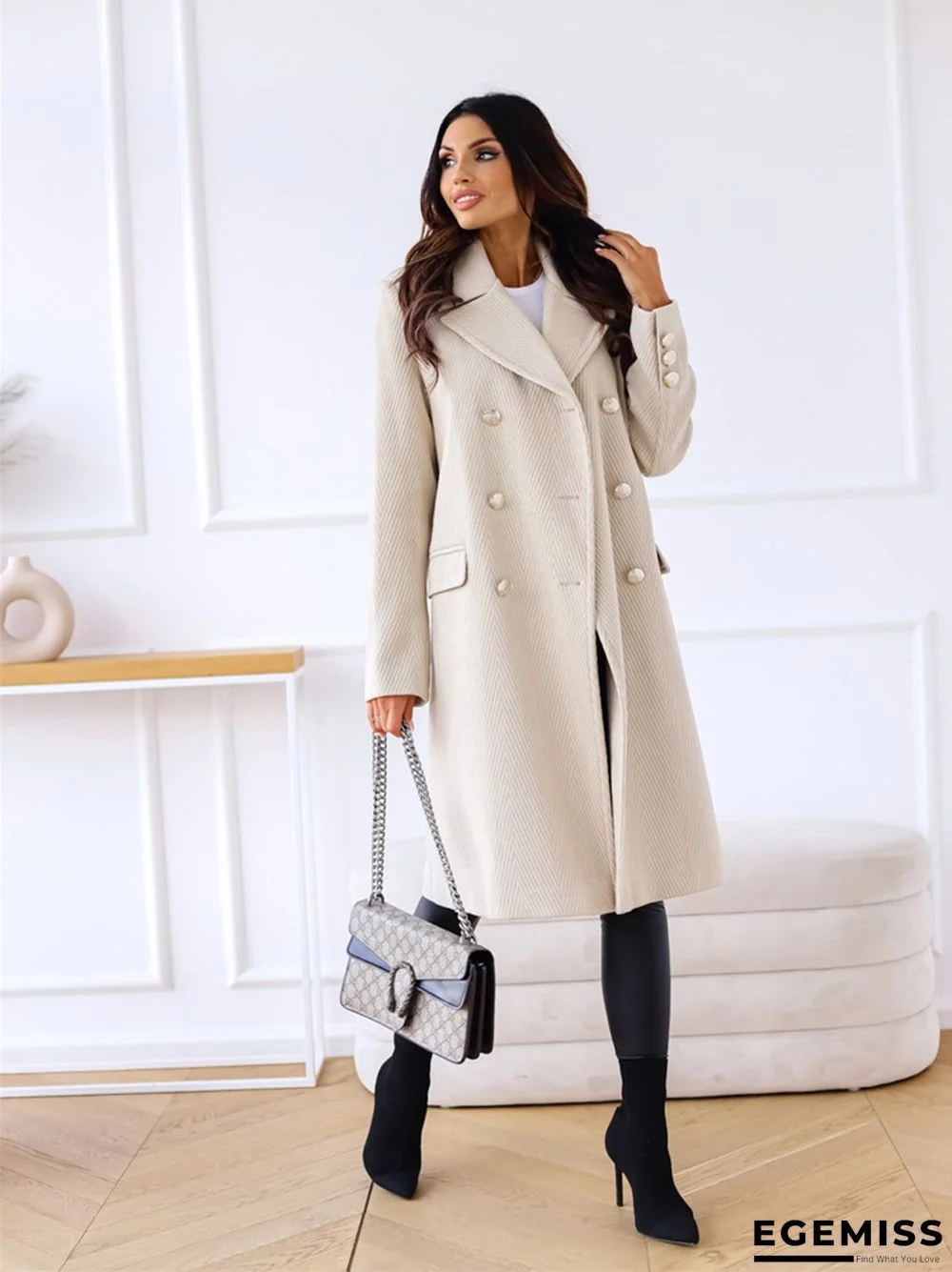 Solid Color Fashion Double-breasted Mid-length Coat | EGEMISS