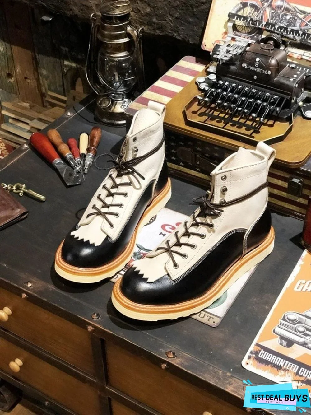 High Top Shoes Men England Style Vintage Casual Work Boots Lace Up Office Shoes