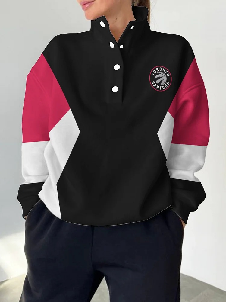 Toronto Raptors 2025 New Design Casual Snap Mockneck Pullover