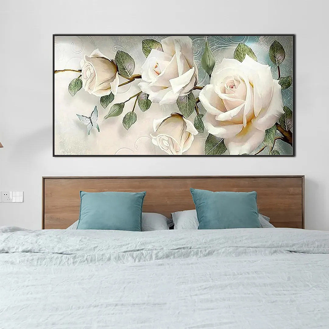 White Roses Full DIY 5D Round Drill Diamond Painting Kit for Adults/Beginners Gift Idea Home Decor Diamond Dots Paintings Picture Arts Craft 85x45cm