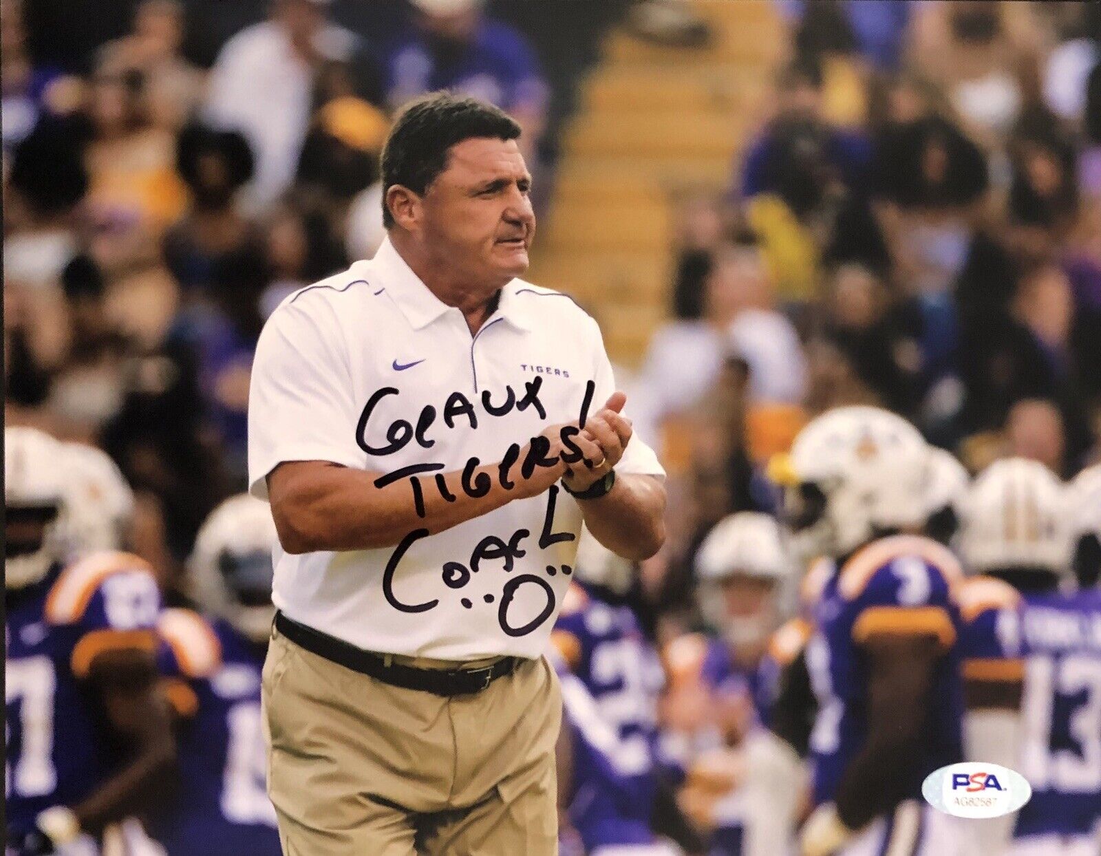 Ed Orgeron Coach O Signed Autographed LSU Tigers 8x10 Photo Poster painting Champs Psa/Dna