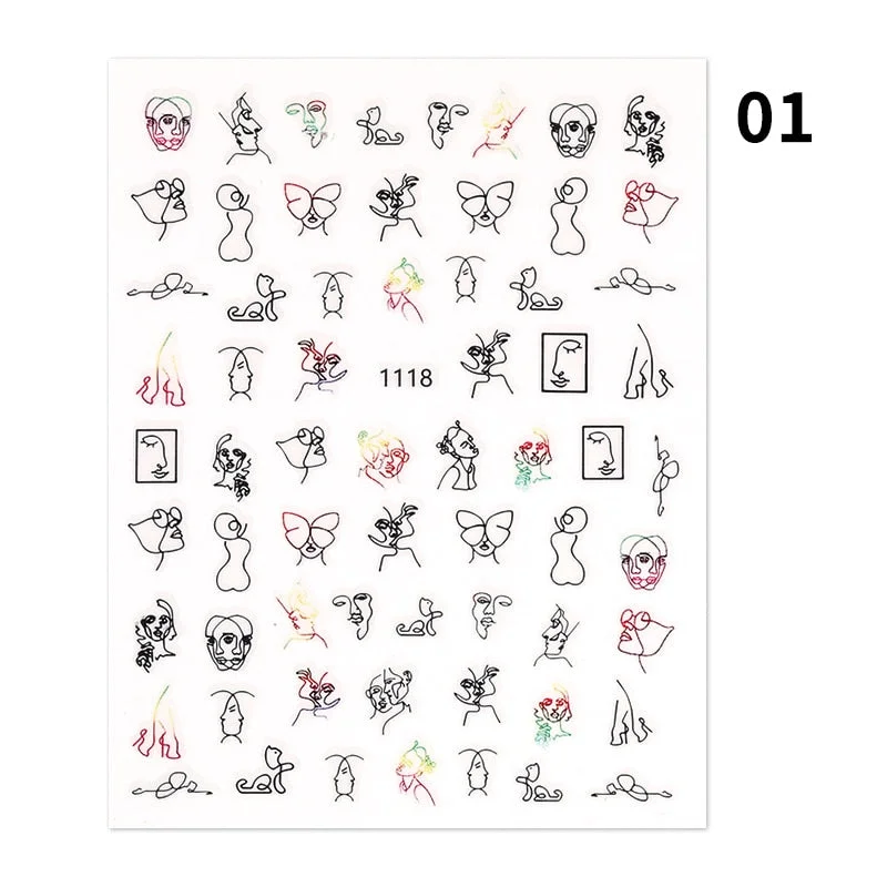 1PC Black White Milk Cow Pattern 3D Nail Stickers Geometrics Lines Leopard Milk Cows Decals Sliders Wraps DIY Decorarion