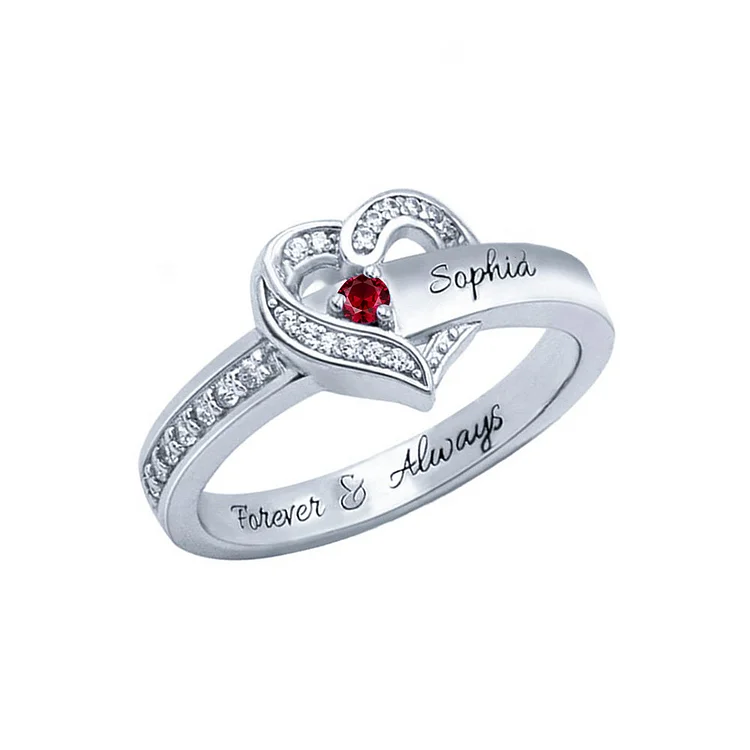 Dainty Heart Ruby Ring Personalized July Birthstone Family Gift for Mom