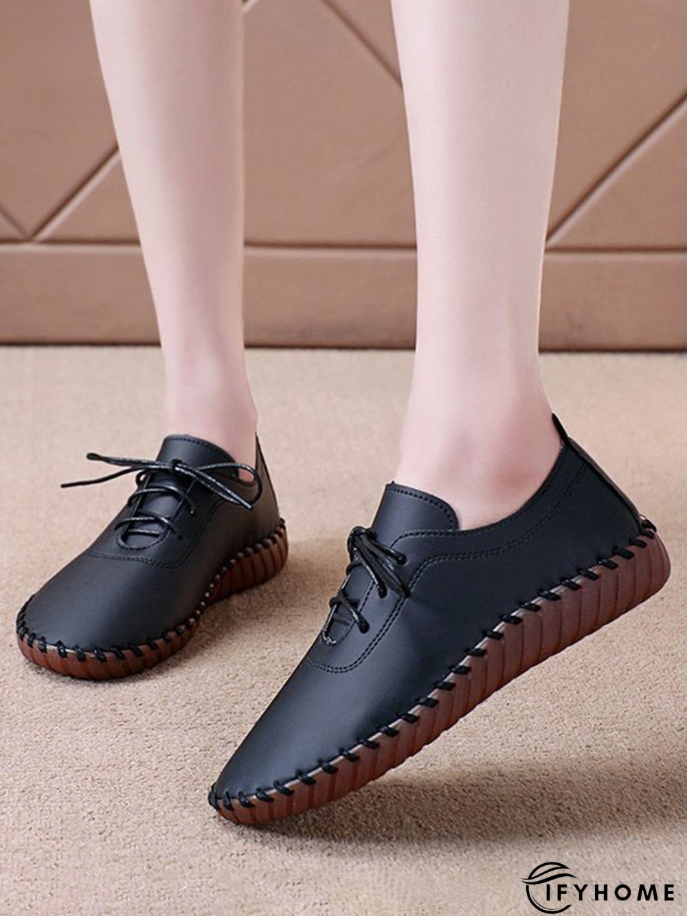 Casual Plain Lace-Up Flat Shoes | IFYHOME