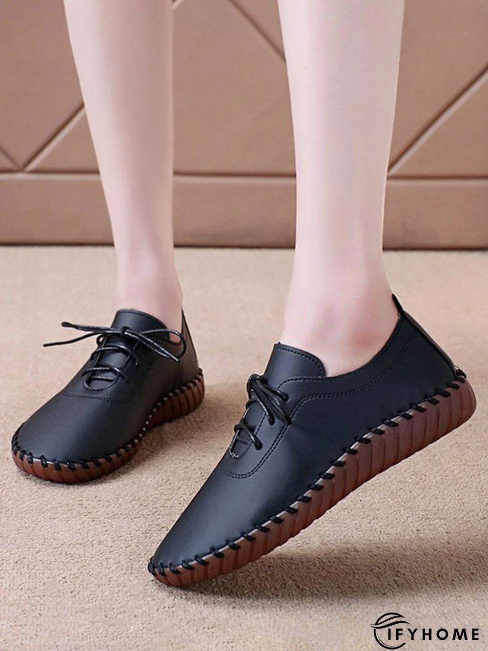 Casual Plain Lace-Up Flat Shoes | IFYHOME