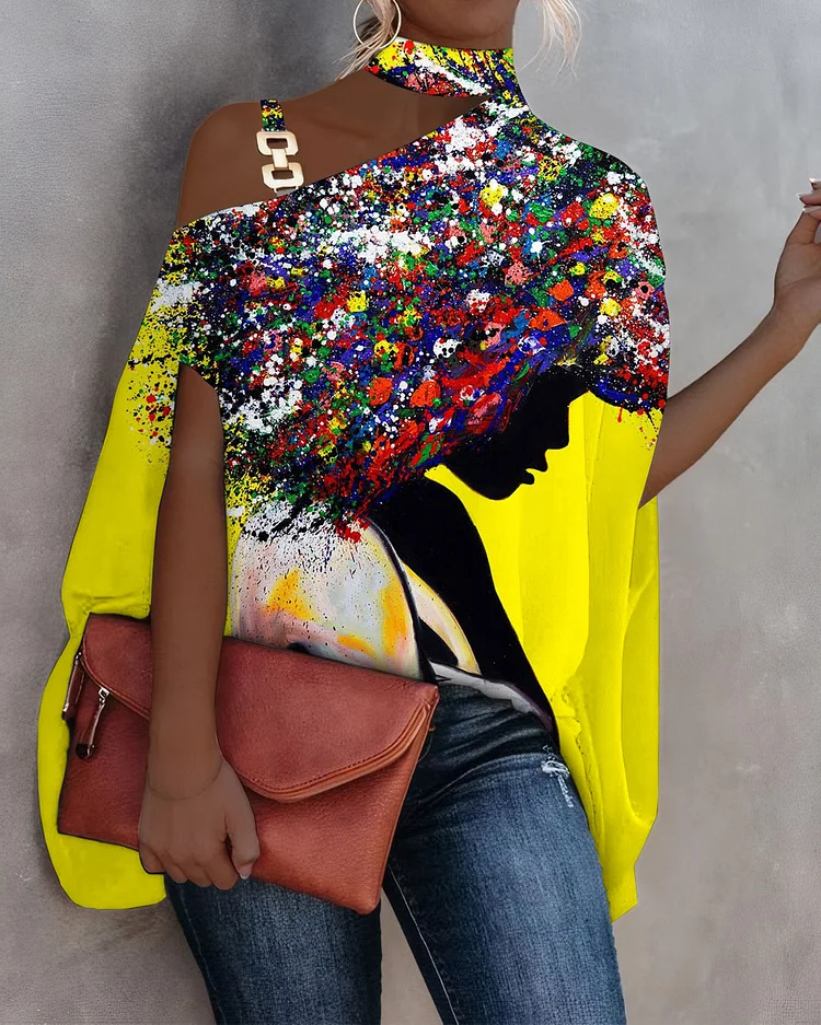Afro Watercolor Painting One Shoulder Blouses Shirt