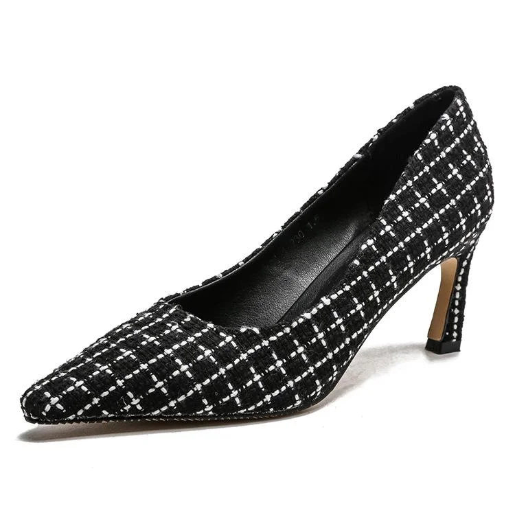 Fashion pointed soft plaid high heels women's single shoes