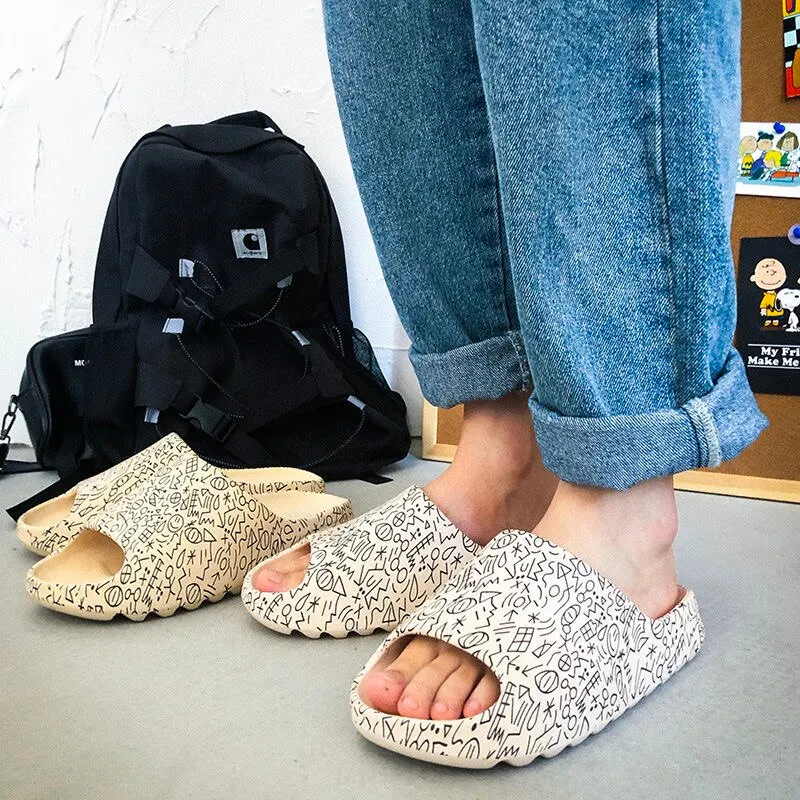 2021 Luxury Brand Slides Men Shoes Slippers Indoor House Slippers Graffiti Casual Beach Slipper Eva Quality Cartoon Shoes