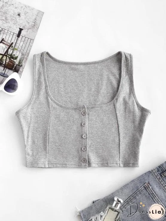 Button Up U Neck Cropped Tank Top for Women