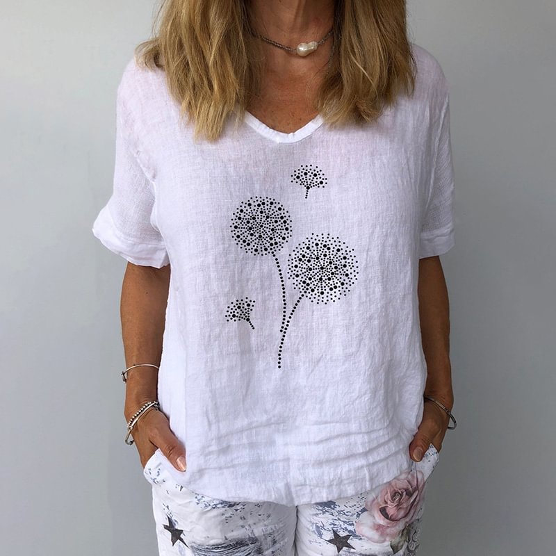 Casual Loose Dandelion Print T-Shirt