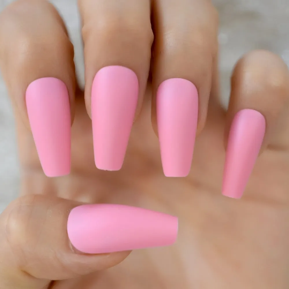 EchiQ Frosted Fake Nails Black Long Size Matt Faux Ongles Ballerina Press On Nails Square Manicure Tips-Nail Inspo
