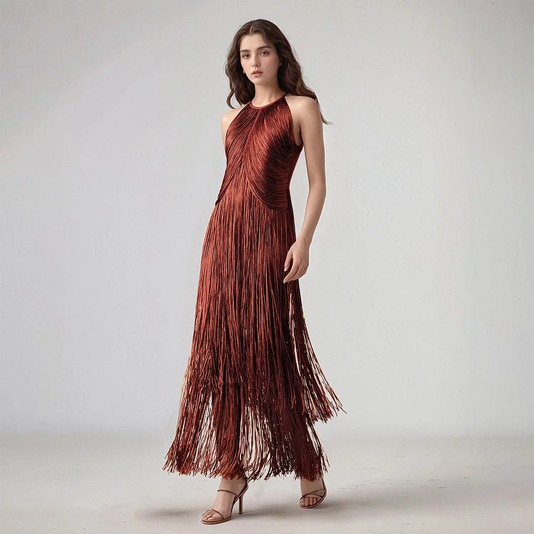 Tassel Sleeveless Waist Bandage One-piece Dress