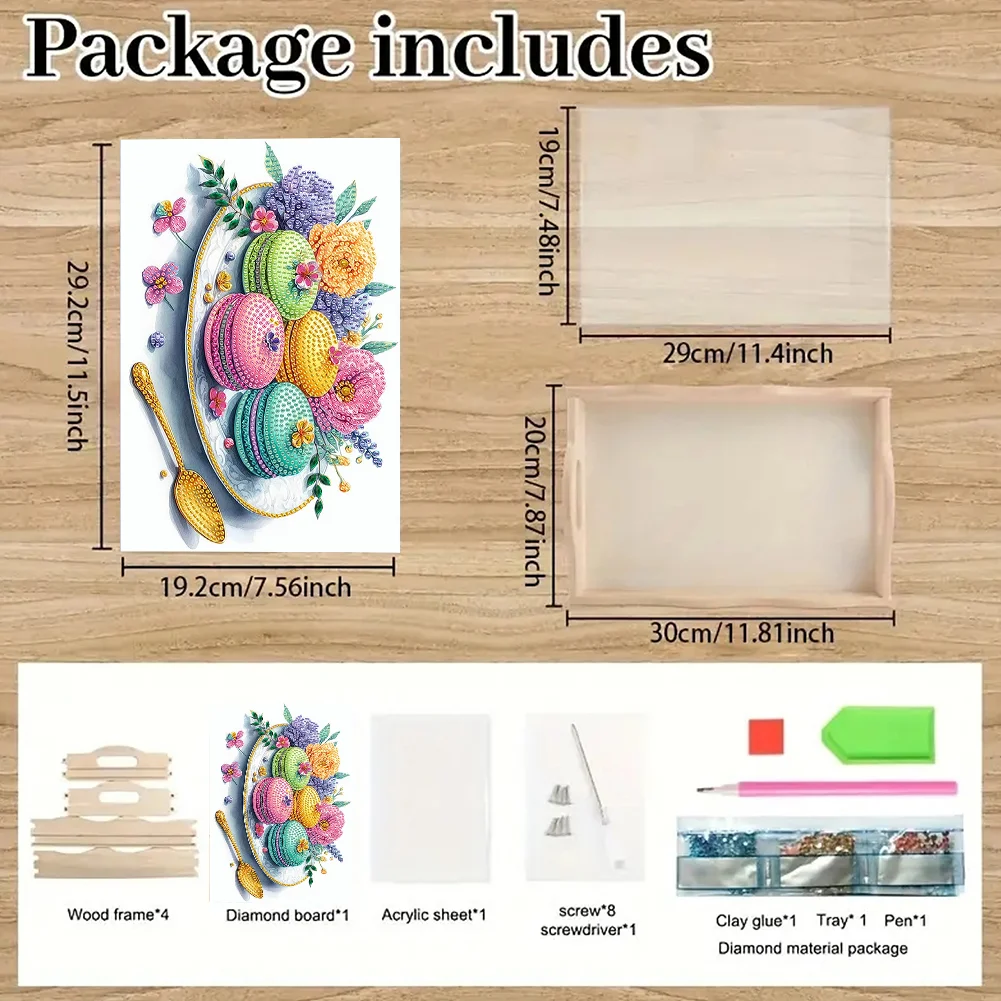 Wooden Macaron Afternoon Tea 5D DIY Diamond Painting Tray Art Craft with Handle