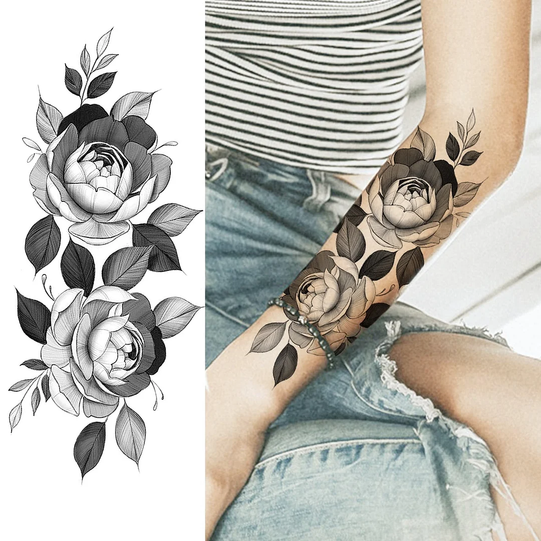 Realistic Rose Flower Sexy Boobs Temporary Tattoos For Women Adult Girl Peony Moon Round Fake Tattoo Fashion Half Sleeve Tatoos