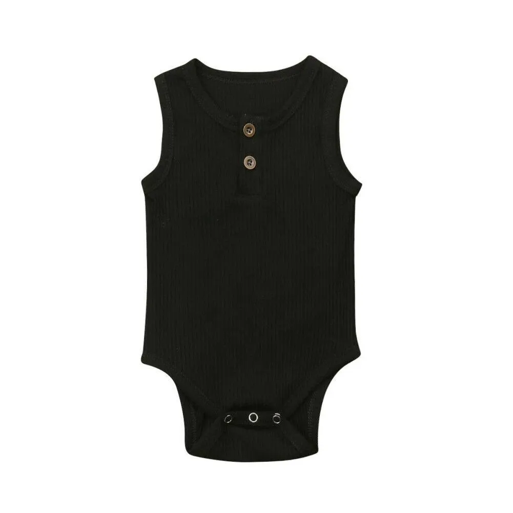 2019 Children Summer Clothing Newborn Baby Boy Girl Knit Solid Ribbed Bodysuit Jumpsuit Cotton Outfits Sleeveless Sunsuit 0-24M