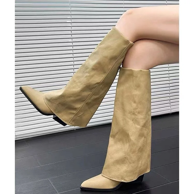Yyvonne And Winter New Pointed Thick And Trouser Boots Girl Retro But Knee Boots High And Western Cowboy Boots Knight Boots