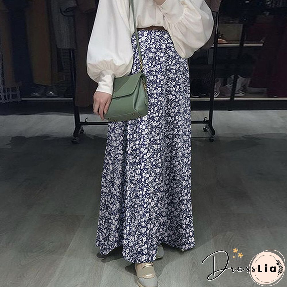 Women Elegant Floral Skirt A-Line Holiday Casual Loose Long Skirts