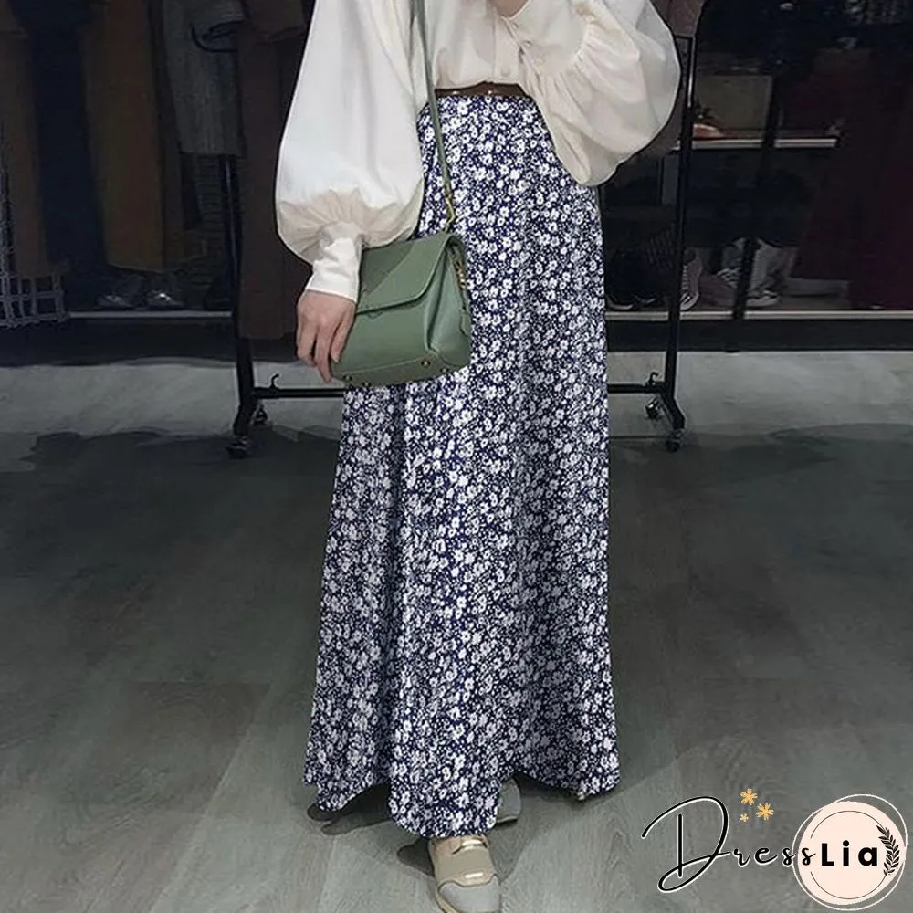 Women Elegant Floral Skirt A-Line Holiday Casual Loose Long Skirts