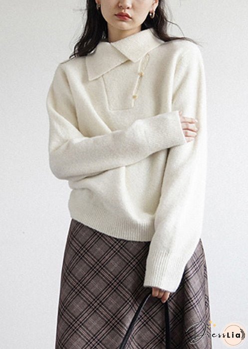 New White Button Patchwork Cozy Knit Sweaters Fall
