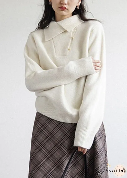 New White Button Patchwork Cozy Knit Sweaters Fall