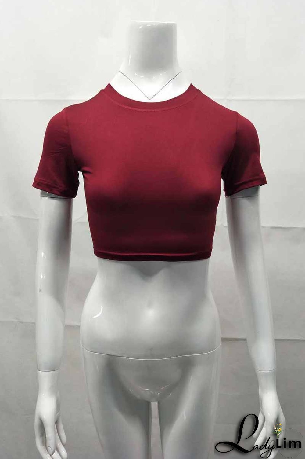 Burgundy Fashion Casual Solid Basic O Neck T-Shirts