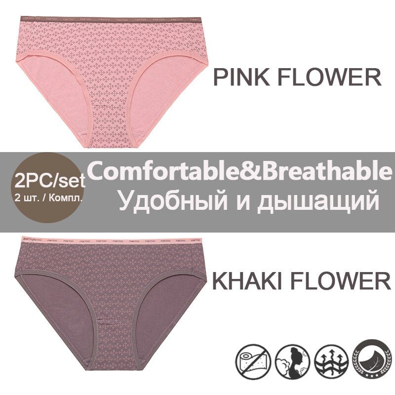FINETOO 1/2PCS Women's Cotton Panties Sexy Lingerie Fashion Letter Waist Female Cute Pantys M-XXL Ladies Floral Printed Briefs