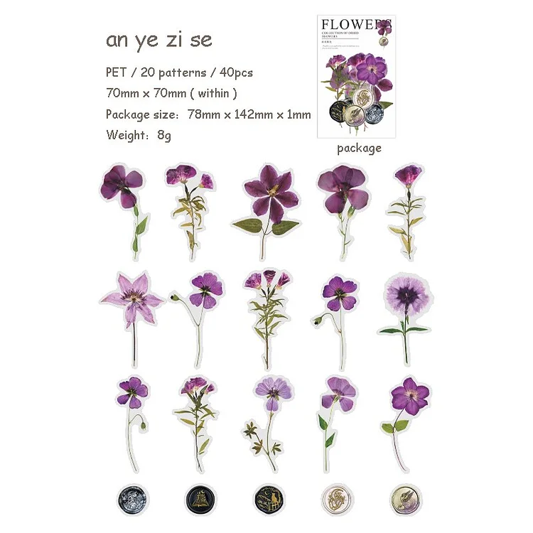 Journalsay 40 Sheets Cute Plant Dried Flower PET Sticker DIY Journal Collage Scrapbooking Decoration Kawaii Stickers