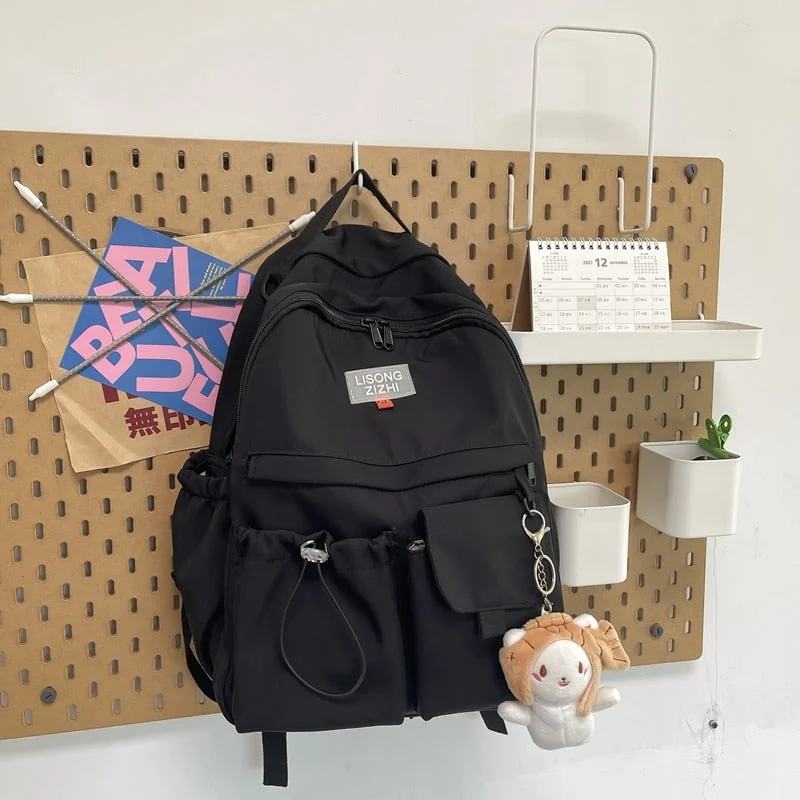2021 Summer New Style Double Pocket Solid Color Backpack Women Waterproof High School Bag For Teenage Girl Cute Student Backpack