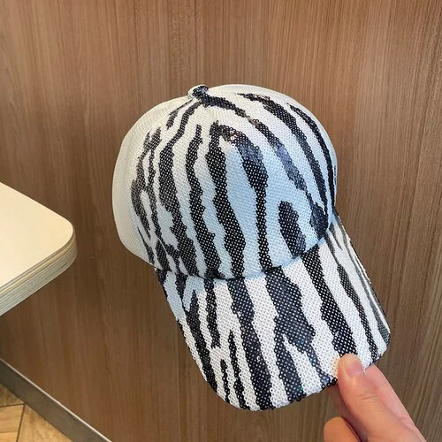 Sequin Striped Baseball Cap Womens Summer Shade Breathable Mesh Caps Street S Outdoor Sports Riding Duck Hat