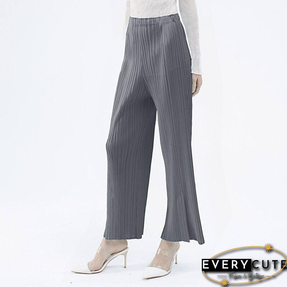 summer autumn casual split aesthetic black pants women's simple loose stretch pleated trousers straight trousers