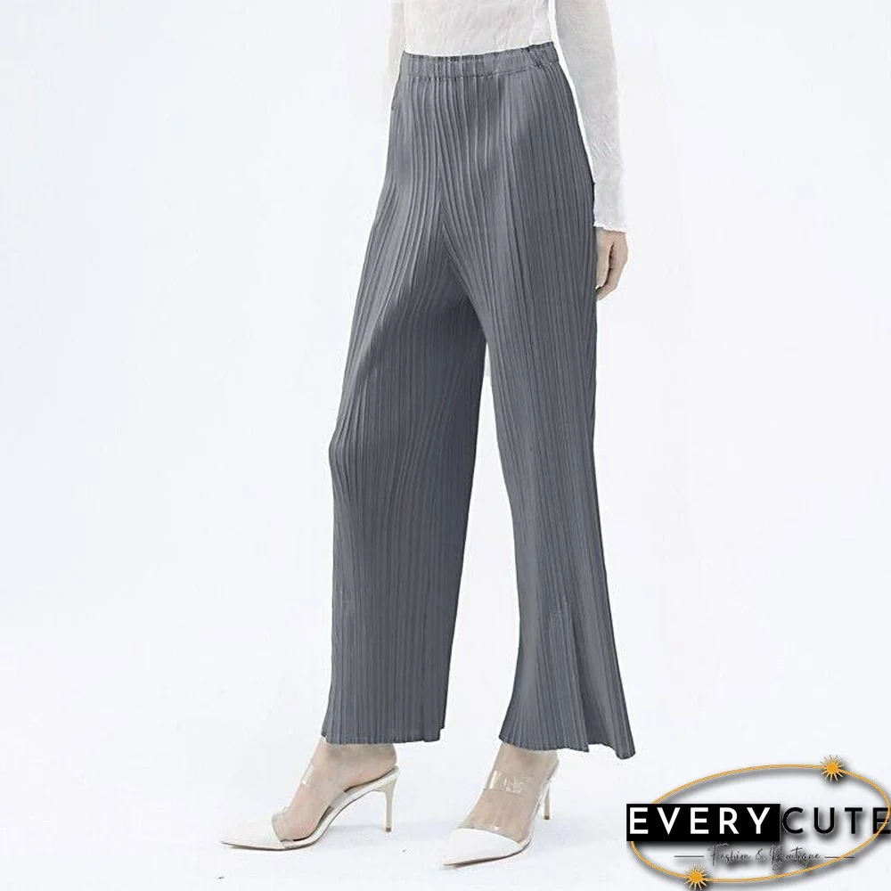 summer autumn casual split aesthetic black pants women's simple loose stretch pleated trousers straight trousers