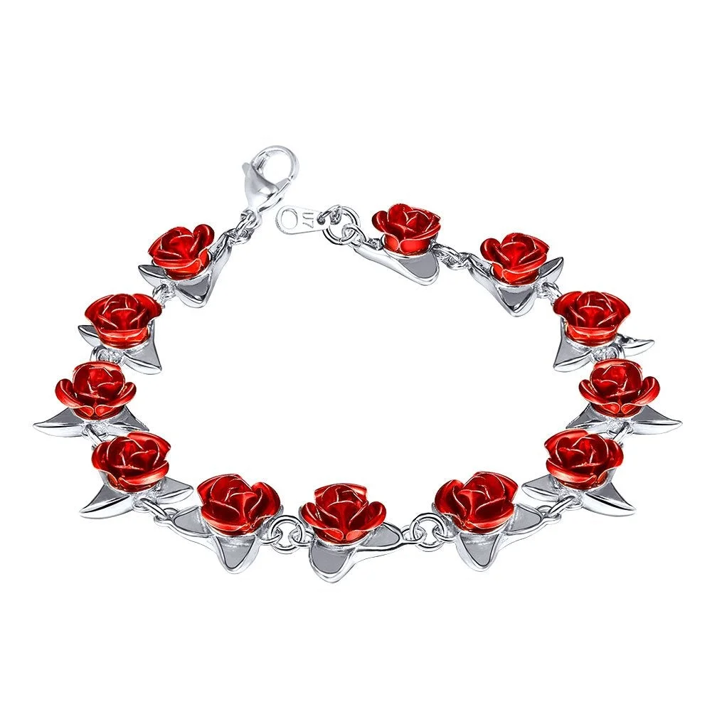Women Girls 18K Gold/Rose Gold/Platinum Plated Cute Dozen Red Rose Flower Link Locket Style
