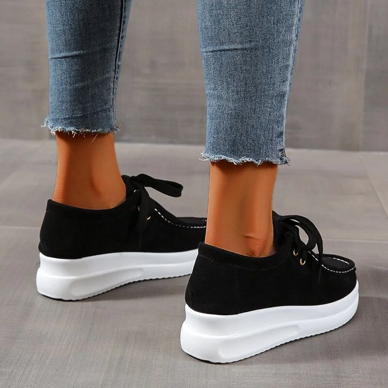 Spring Autumn Casual Sport Shoes Women Solid Color Lace Up Flats 2022 New Lightweight Platform Sneakers Woman Plus Size