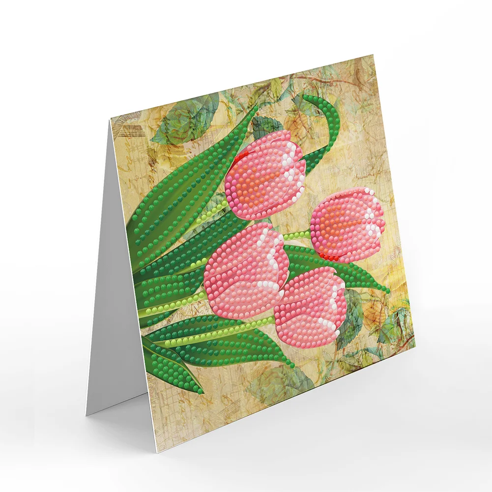 8pcs Flower Diamond Painting Greeting Card Includes Envelope DIY Postcards【With White Envelope】
