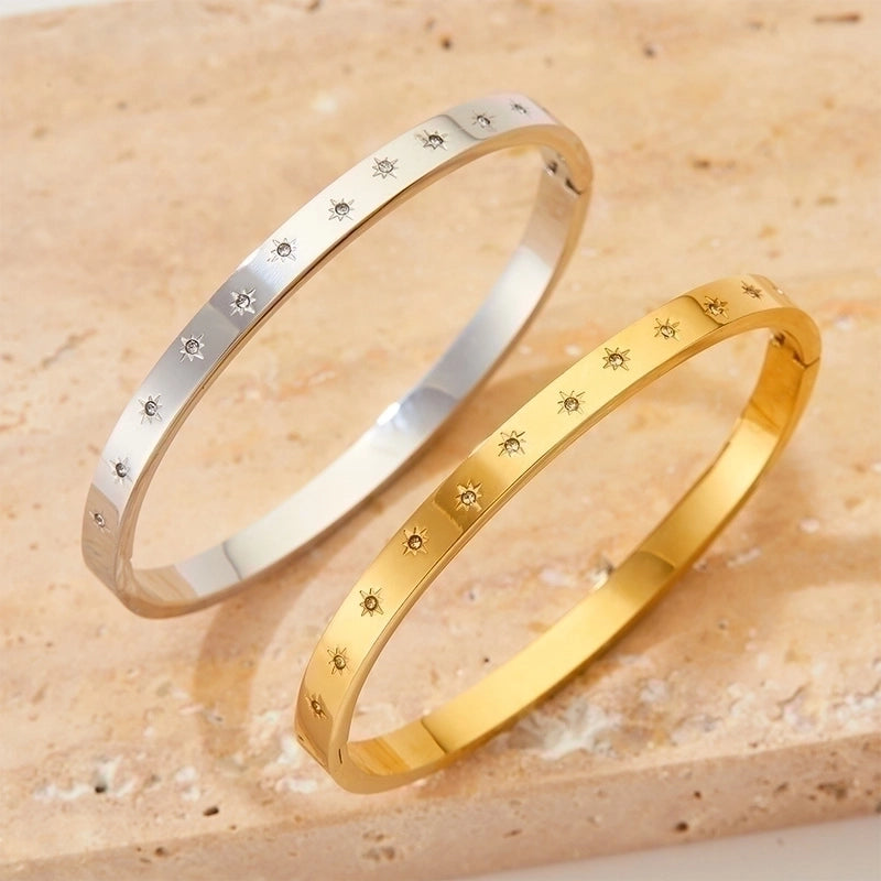 Fashion Circle 304 Stainless Steel 16K Gold Plated White Gold Plated Gold Plated Zircon Stainless Steel Bracelets In Bulk
