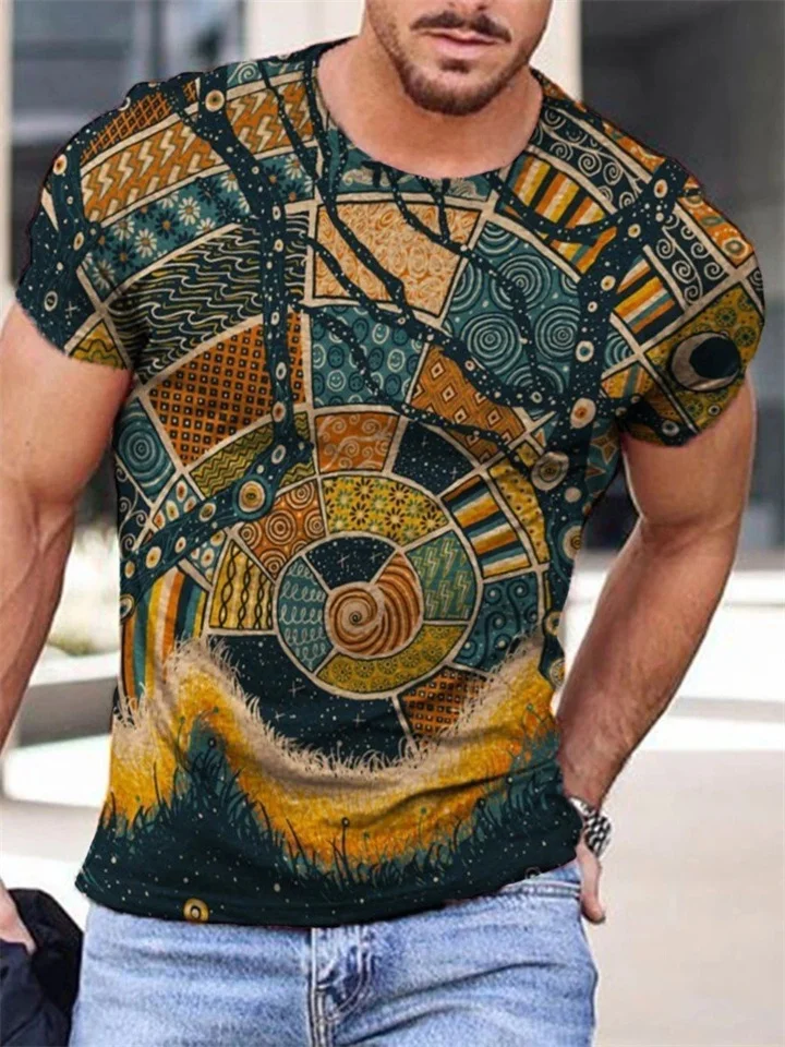 Men's Printed Casual Short Sleeve Round Neck T-Shirt 3D Digital Printing Top