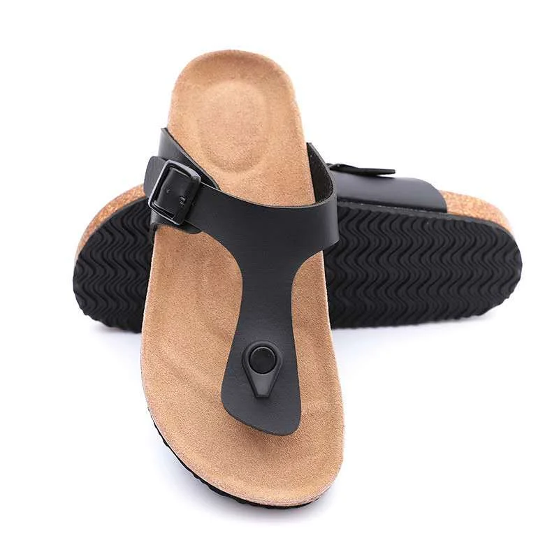 Big Size 12 35-45 Unisex Brand Couples Cork Flipflops Summer Clip Toe Platform Beach Slippers Buckle Belt Casual Women Sandals